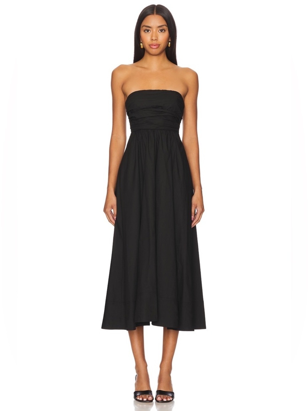 A.L.C Strapless Ruched Bodice Tate Poplin Dress Black